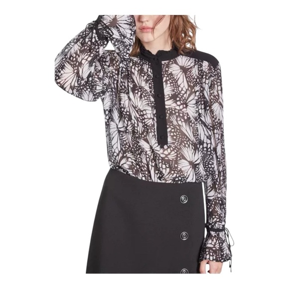 The Kooples Messy Butterfly Blouse, Size 3 FR/ Large US NWT Long Sleeve buttons - Picture 2 of 11